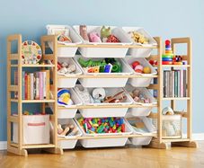 Toy Storage Organizer with 6 Shelves and 12 Bins, Bookshelf/Bookcase, Kids Bin Shelf, Toys Box for Playroom Organization for Bedroom & Room Decor, White, 52.3" W