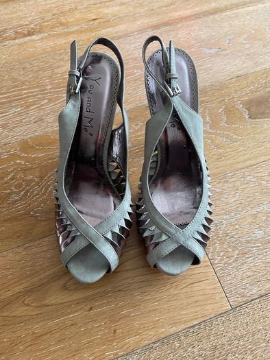 Brand New Grey Suede Perp Toe Sling Backs UK7