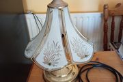 Vintage Glass Paneled Brass Plated Lamp Floral White Gold 39cm Tall