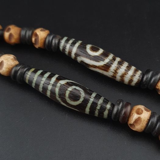 Antique Burmese Pumtek Pyu & Himalayan Tibetan Agate with Skull Shape Beads Necklace