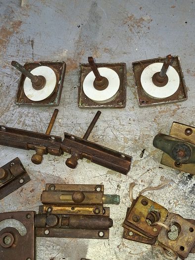 Antique Brass Door Lock Bolts Etc., Postage available or Collection