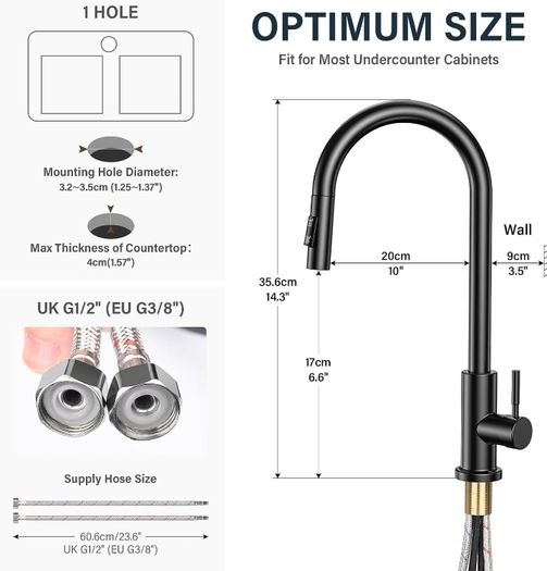 Kitchen Faucet with Removable Shower, Stainless Steel Kitchen Sink Faucet Mixer Tap with Removable Base, 360 Swivel, 2 Water Modes Cold and Hot Available - Black