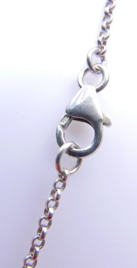 Sterling Silver 925 Chain Necklace With Resin Silver Mounted Flower Pendant Hallmark Length 16,5" - 5,94g