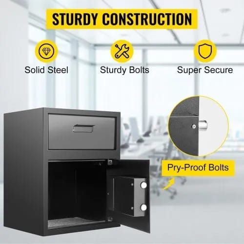 Digital Depository Safe 48 L Electronic Code Lock, Deposit Safe with Two Emergency Keys and Deposit Slot, Restaurant Safe Made of Carbon Steel, Depository Box for Home, Hotel and Office