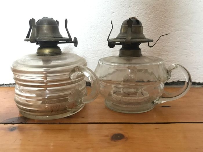 2 Vintage glass oil lamps