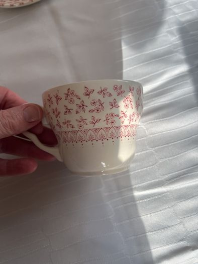 Vintage English Ironstone "Provence Red" Floral Chintz Tea Cup & Saucer Set (11 Pieces - Stamped)