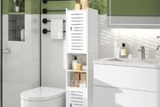 Floor Free Standing Display Cabinet, Slim Storage Furniture Organizer Unit for Office Living Room Kitchen Entryway Toilet Paper, White