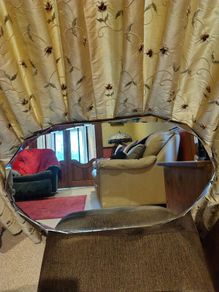 Vintage Art Deco Frameless Oval Bevelled Mirror 69x40cm