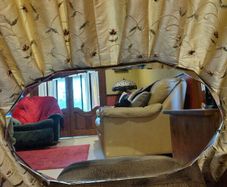 Vintage Art Deco Frameless Oval Bevelled Mirror 69x40cm