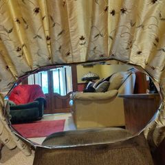 Vintage Art Deco Frameless Oval Bevelled Mirror 69x40cm