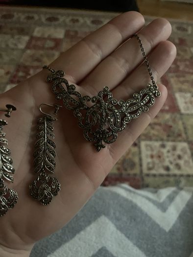 marcasite silver necklace and earrings