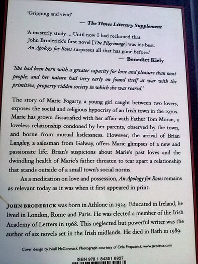 An Apology for Roses by John Broderick Ireland Irish novelist Athlone