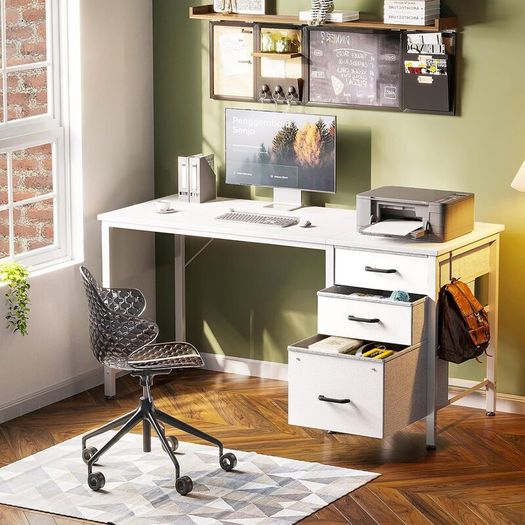 Computer Desk with Drawers 120x48cm Office Storage Reversible Small White Desks for Home