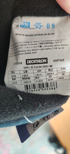 Quechua Kids' Warm Waterproof Snow Hiking Boots Size 34/35 (Model SH100) from Decathlon.