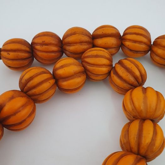Antique African Orange Melon Shape Glass Beads Strand Necklace