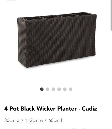 4 Pot Black Wicker Planter Box - Cadiz