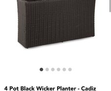 4 Pot Black Wicker Planter Box - Cadiz