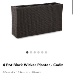 4 Pot Black Wicker Planter Box - Cadiz