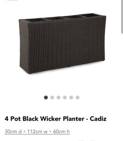 4 Pot Black Wicker Planter Box - Cadiz
