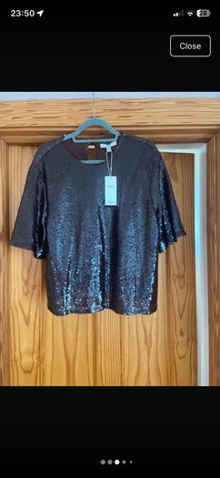 M&S Chocolate Brown Sequin Short Sleeve Top   Size UK 14