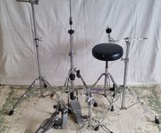 Drum Hardware Set - throne, bass drum pedal, hi hat stand, boom cymbal stands and snare stand