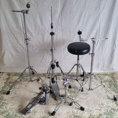 Drum Hardware Set - throne, bass drum pedal, hi hat stand, boom cymbal stands and snare stand