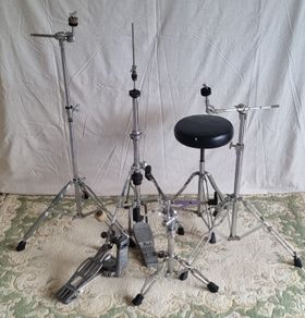 Drum Hardware Set - throne, bass drum pedal, hi hat stand, boom cymbal stands and snare stand