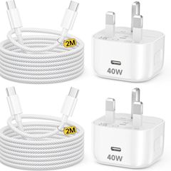 iPhone 17 16 15 Fast Charger, 2-Pack 40W USB C Charger Plug with 2M Braided Cable, USB C Plug Power Adapter for iPhone 17 16 15 Pro Max/Pro/17 Air/17 16 15/iPad Air, Samsung Galaxy S26 S25 Ultra S24