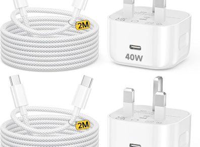 iPhone 17 16 15 Fast Charger, 2-Pack 40W USB C Charger Plug with 2M Braided Cable, USB C Plug Power Adapter for iPhone 17 16 15 Pro Max/Pro/17 Air/17 16 15/iPad Air, Samsung Galaxy S26 S25 Ultra S24