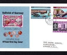 1971 Guernsey High Value Definitive Stamps for decimal Currency First Day Cover (FDC)
