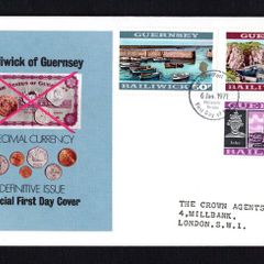 1971 Guernsey High Value Definitive Stamps for decimal Currency First Day Cover (FDC)