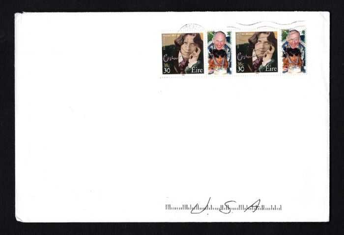 2000 Ireland Oscar Wilde Personalised Stamp pair used on cover to USA