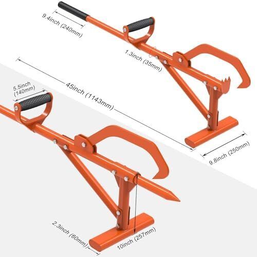 Log Lifter, Timberjack Cant Hook Heavy Duty Roller Tool Forestry Wood Jack 4in1 Handled Firewood Peavey Multitool for Grabbing Moving and Clamping with Non-Slip Handle, 114-128cm