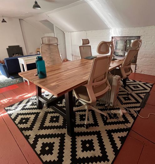 Large IKEA Table, 5 Office Chairs & 2 Industrial Fans
