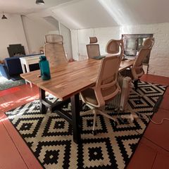 Large IKEA Table, 5 Office Chairs & 2 Industrial Fans