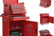 2 in 1 tool trolley on wheels workshop trolley lockable including hooks 8 compartments case adjustable shelf no tools professional metal 100 kg load capacity 59 x 28 x 102 cm