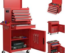 2 in 1 tool trolley on wheels workshop trolley lockable including hooks 8 compartments case adjustable shelf no tools professional metal 100 kg load capacity 59 x 28 x 102 cm