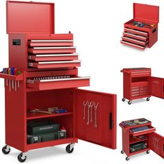 2 in 1 tool trolley on wheels workshop trolley lockable including hooks 8 compartments case adjustable shelf no tools professional metal 100 kg load capacity 59 x 28 x 102 cm