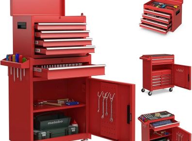 2 in 1 tool trolley on wheels workshop trolley lockable including hooks 8 compartments case adjustable shelf no tools professional metal 100 kg load capacity 59 x 28 x 102 cm