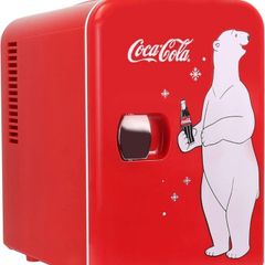 Coca-Cola 4L 6 Can Portable Mini Fridge, Cooler/Warmer, Compact Personal Refrigerator for Snacks Drinks Skincare,12V and AC Cords,Accessory for Kids Bedroom Home Office Travel Car,Coke,Polar Bear,Red (FREE POSTAGE)