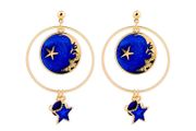 Moon Star Starburst Gold Drop Dangle Earrings