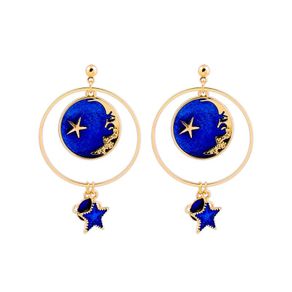 Moon Star Starburst Gold Drop Dangle Earrings