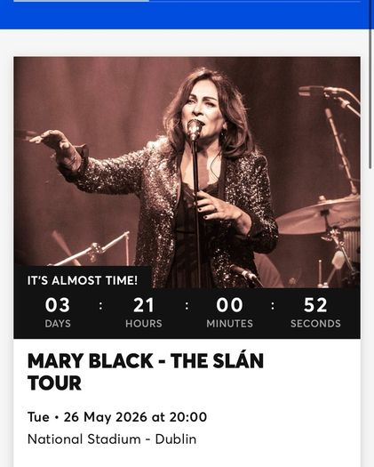 Mary Black Slan Tour Tickets X 2