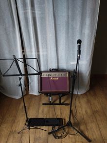 Marshal Amp AS50, with mic leads and stands.
