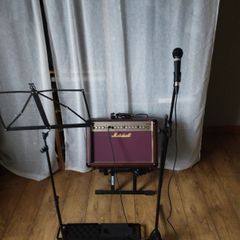 Marshal Amp AS50, with mic leads and stands.