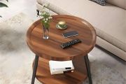 Modern Round Coffee Table with 2 Tier Storage Shelf Stylish Wooden Center Table Versatile Sofa Side Table Nightstand for Living Room &amp; Home Office Brown