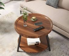 Modern Round Coffee Table with 2 Tier Storage Shelf Stylish Wooden Center Table Versatile Sofa Side Table Nightstand for Living Room & Home Office Brown