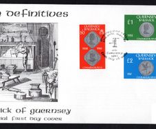 1980 Guernsey Coin Definitive High Value Stamps Addressed First Day Cover (FDC)