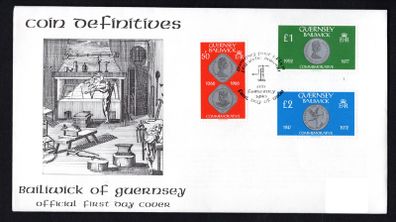 1980 Guernsey Coin Definitive High Value Stamps Addressed First Day Cover (FDC)