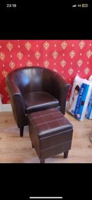 Leather arm chair and stool